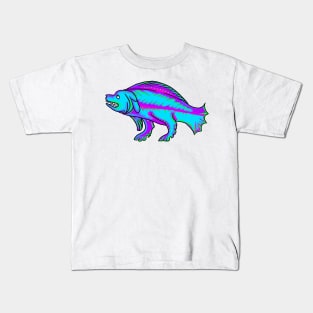 Bad Medieval Art 90's Retro Rainbow Frank Style Dog Fish Creature Kids T-Shirt